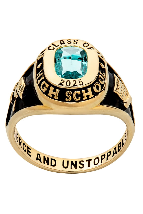 Order Now for 2025 Graduation, Freestyle Women's Cushion Birthstone Class Ring, Personalized, High School or College
