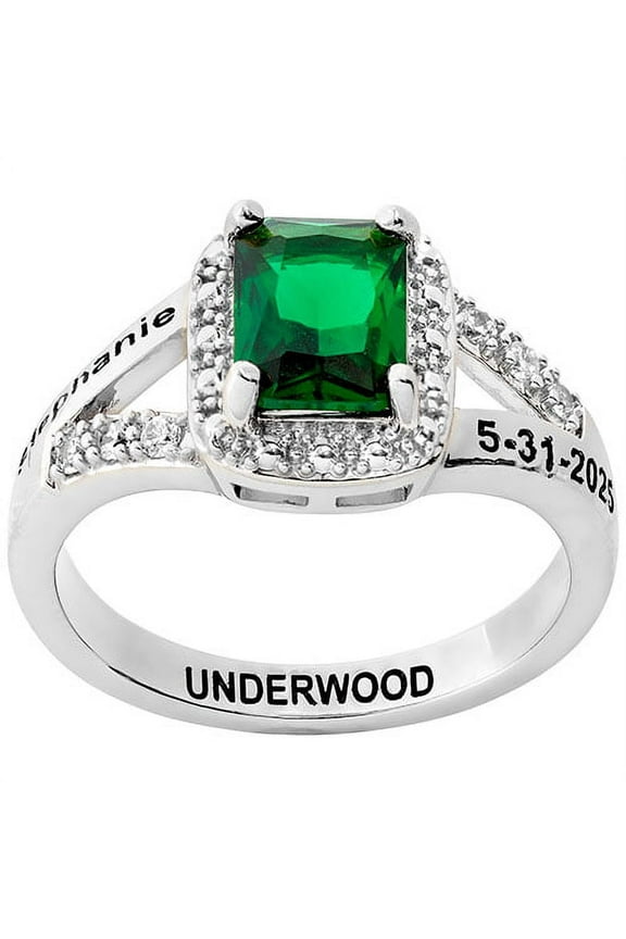 Order Now for 2025 Graduation, Freestyle Women's Emerald Cut Birthstone with CZ Class Ring Sterling Silver, Personalized, High School or College