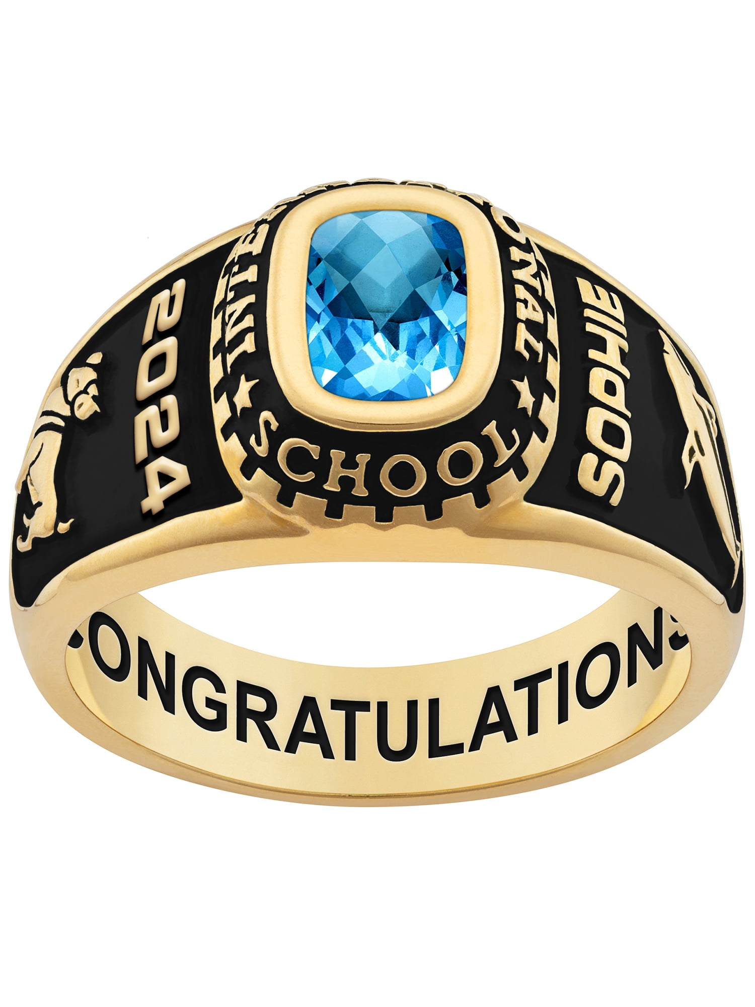 FREESTYLE CLASS RINGS Order Now for 2025 Graduation, Freestyle Women's Gold over Sterling Classic Checkerboard Birthstone Class Ring, Personalized, High School or College