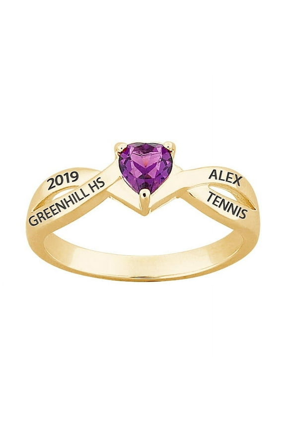 Order Now for 2025 Graduation, Freestyle Women's Heart Birthstone Class Ring, Personalized, High School or College Graduation