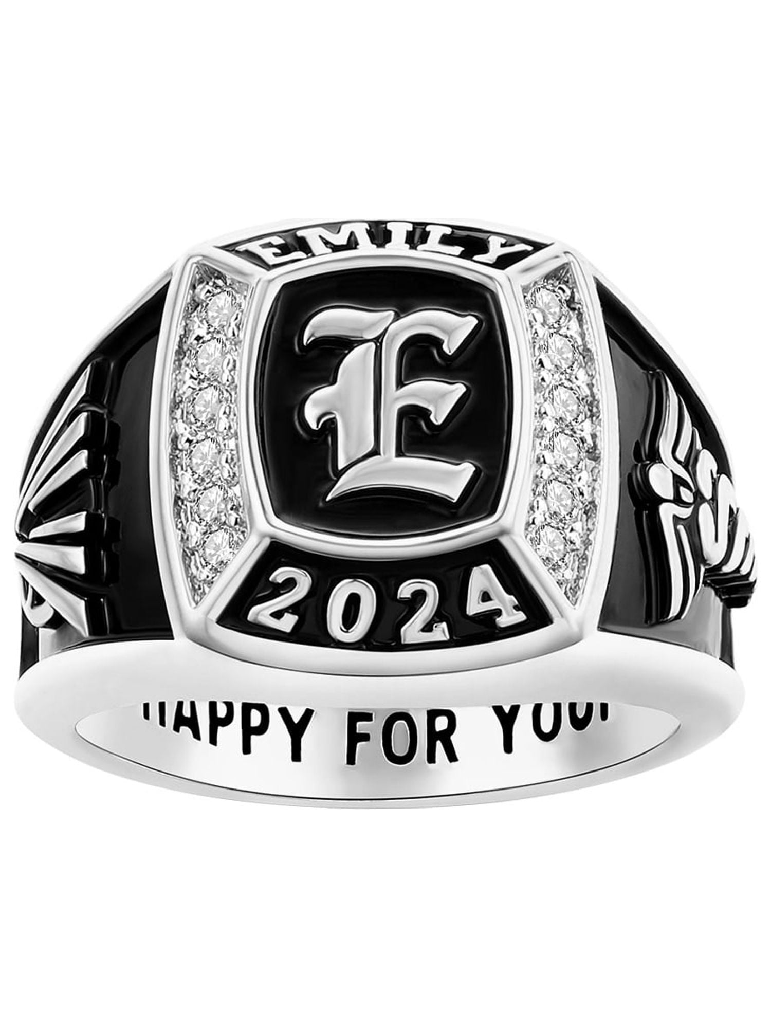 Order Now for 2025 Graduation, Freestyle Women's Initial CZ Square Birthstone Class Ring, Personalized, High School or College