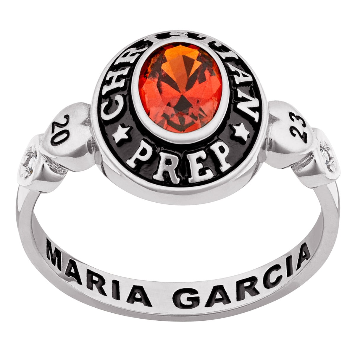 Order Now for 2025 Graduation, Freestyle Women's Oval Birthstone with CZ Hearts Class Ring, Personalized, High School or College Graduation