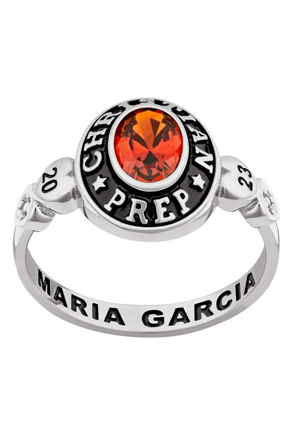 Order Now for 2025 Graduation, Freestyle Women's Oval Birthstone with CZ Hearts Class Ring, Personalized, High School or College Graduation