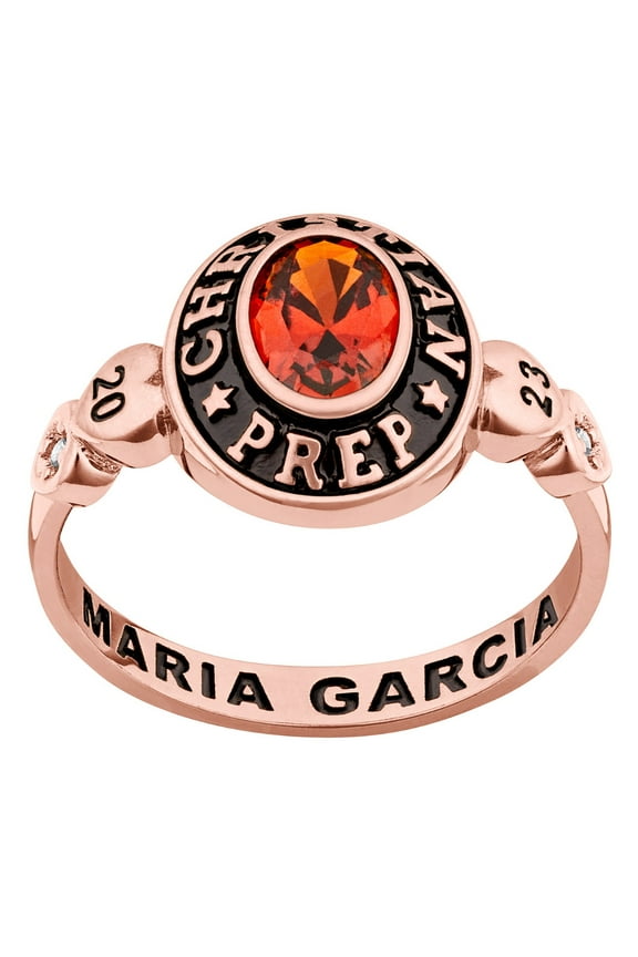 Order Now for 2025 Graduation, Freestyle Women's Oval Birthstone with CZ Hearts Class Ring, Personalized, High School or College