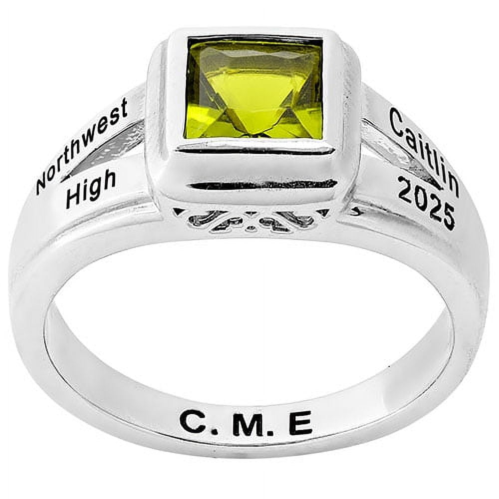Order Now for 2025 Graduation, Freestyle Women's Princess Cut Birthstone Class Ring Sterling Silver, Personalized, High School or College
