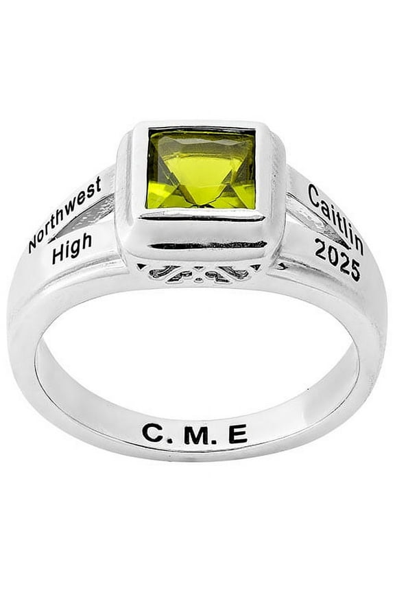 Order Now for 2025 Graduation, Freestyle Women's Princess Cut Birthstone Class Ring Sterling Silver, Personalized, High School or College