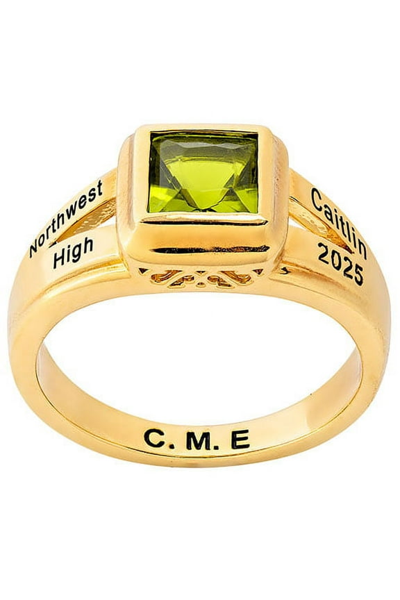 Order Now for 2025 Graduation, Freestyle Women's Princess Cut Birthstone Class Ring Sterling Silver, Personalized, High School or College