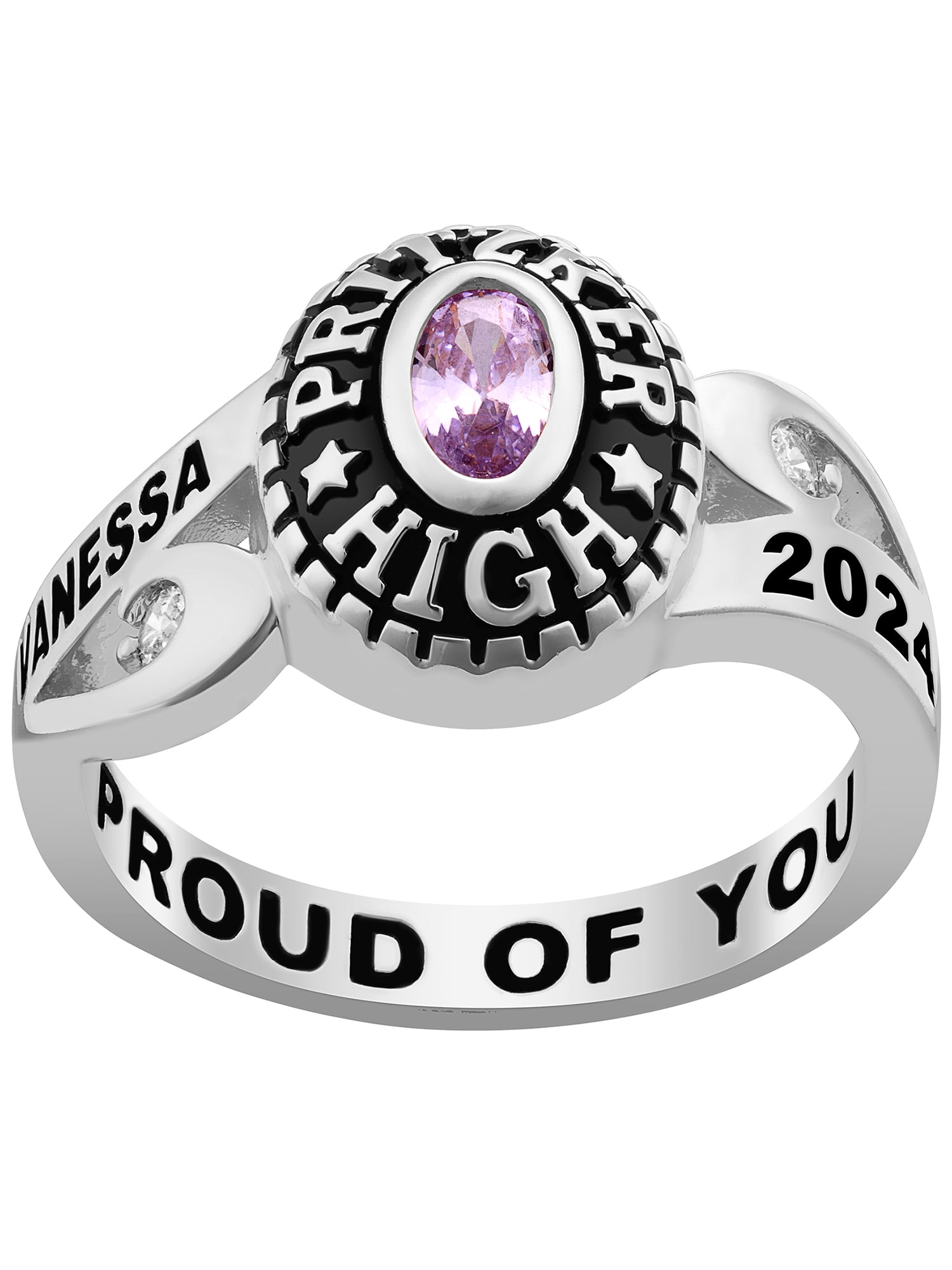 FREESTYLE CLASS RINGS Order Now for 2025 Graduation, Freestyle Women's Rhodium Over Celebrium CZ Scroll Bypass Birthstone Class Ring, Personalized, High School or College