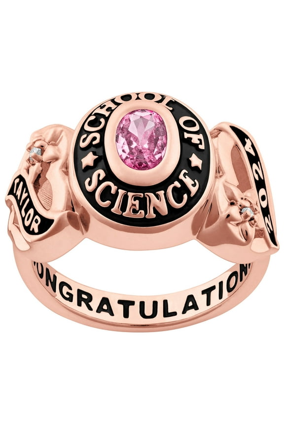 Order Now for 2025 Graduation, Freestyle Women's Rose Gold Celebrium Sweetheart Birthstone Class Ring with Diamond Accents