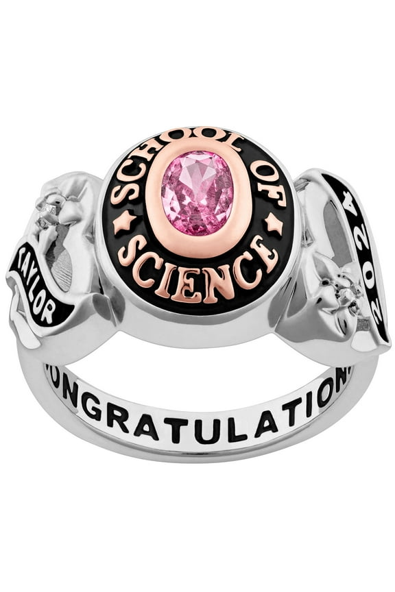 Order Now for 2025 Graduation, Freestyle Women's Silver Celebrium and Rose Gold Sweetheart Birthstone Class Ring for Graduation