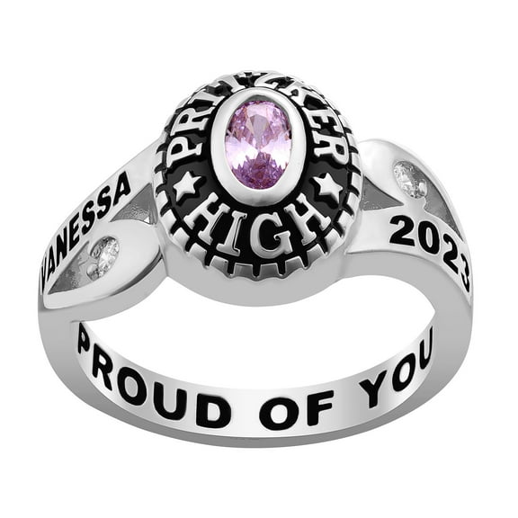 Order Now for 2025 Graduation, Freestyle Women's Silver Cubic CZ Scroll Bypass Birthstone Class Ring, Personalized, High School or College Graduation