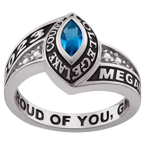 Order Now for 2025 Graduation, Freestyle Women's White Marquise Birthstone CZ Class Ring, Personalized, High School or College