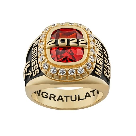 Order Now for Graduation, Freestyle 18K Gold over Sterling CZ Encrusted Top Class Ring, Personalized, High School or College