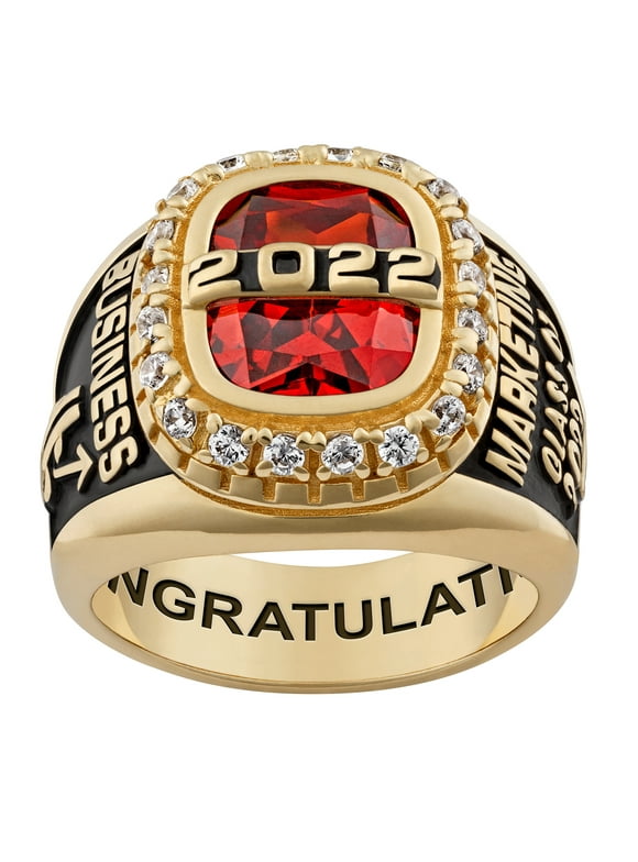 Order Now for Graduation, Freestyle 18K Gold over Sterling CZ Encrusted Top Class Ring, Personalized, High School or College