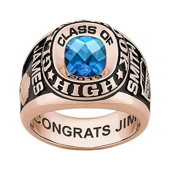 Order Now for Graduation, Freestyle Checkerboard Stone Double Row Men's Birthstone Class Ring Celebrium, Personalized, High School or College