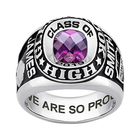 Order Now for Graduation, Freestyle Checkerboard Stone Double Row Men's Birthstone Class Ring, Personalized, High School or College