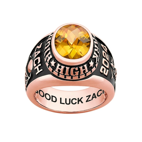 Order Now for Graduation, Freestyle Men's Rose Gold Celebrium Classic Oval Checkerboard Birthstone Class Ring, Personalized, High School or College