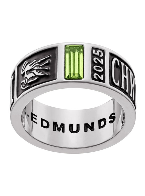 Order Now for Graduation, Freestyle Men's Silver Plated Decorated Band Class Ring, Personalized, High School or College Graduation