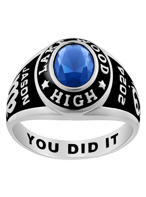 Order Now for Graduation, Freestyle Men's Sterling Silver Mid-Size Classic Oval Stone Class Ring, Personalized, High School or College Graduation