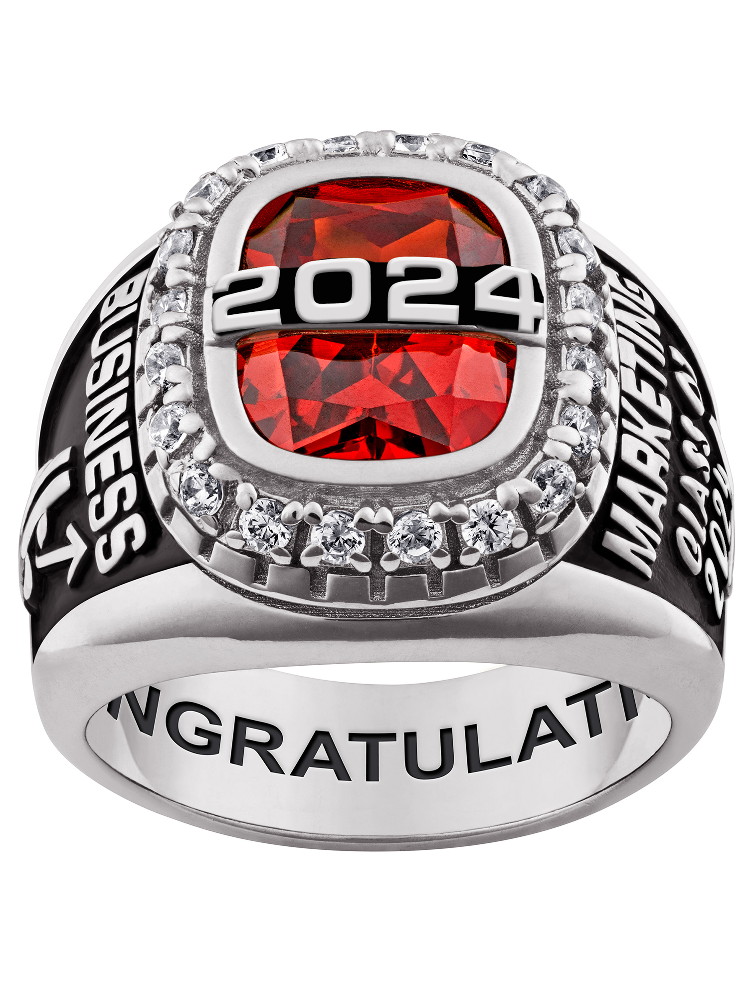 Order Now for Graduation, Freestyle Sterling Silver CZ Encrusted Top Class Ring, Personalized, High School or College - image 1 of 8