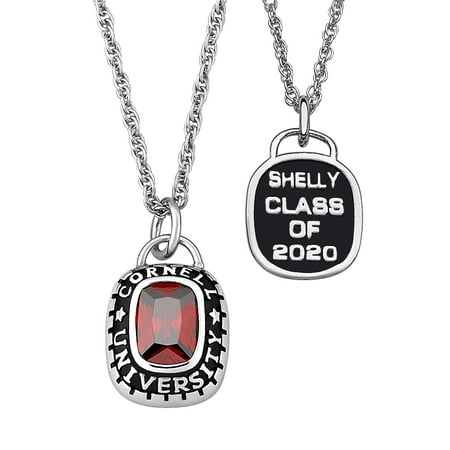 Order Now for May Graduation, Personalized Women's Sterling-Silver with Cushion-Cut Stone Class Pendant, 20"