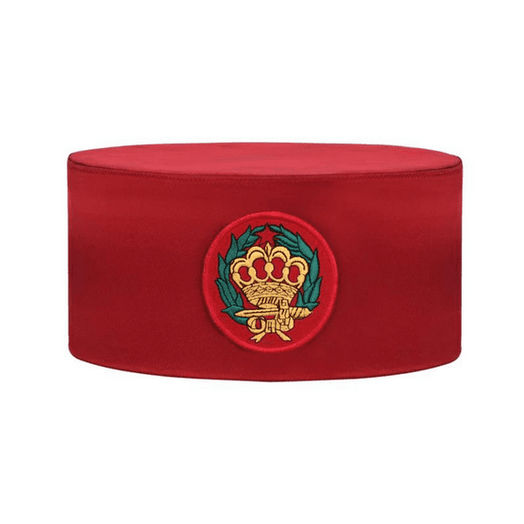 Order Of The Amaranth Crown Cap - Red Silk with Intricate Embroidery