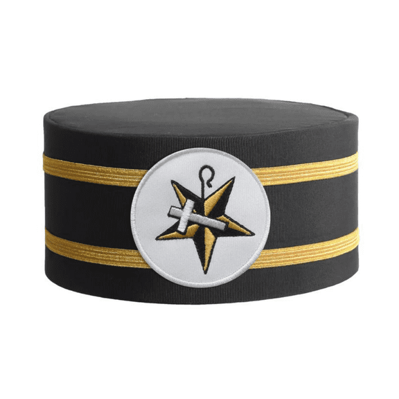 Order Of The White Shrine Of Jerusalem Crown Cap - Black Rayon with White Emblem & Double Gold Braids