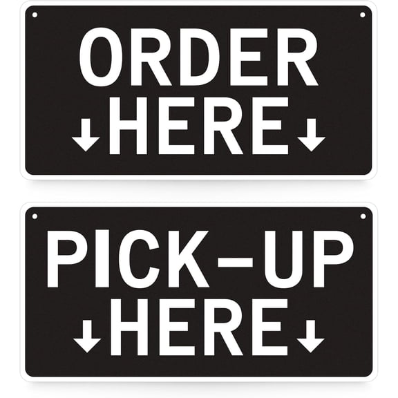 Order Here Sign, 2 pk Hanging Order Here Pick Up Here Signs, Double-Sided Acrylic Restaurant Signs for Business, Restaurants, Cafes & Bars, 11.9‘’x5.9‘’