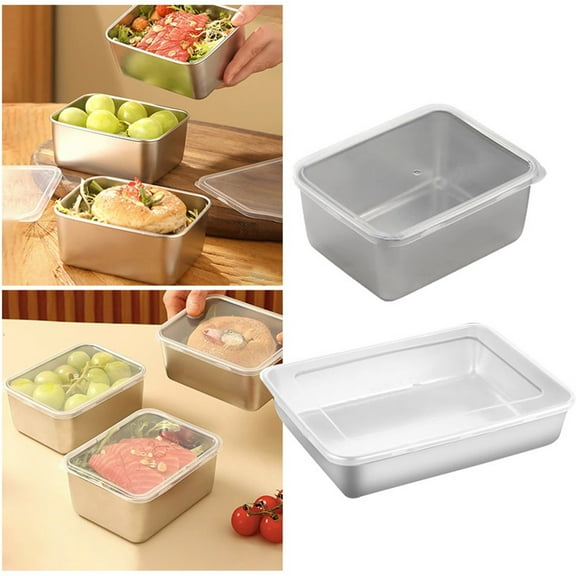 My Order! Stainless Steel Square Plate with Lid, Stainless Steel Baking Pans Cake Pan, Rectangle Food Storage Box, Food Containers Baking Pan Cake Brownie Pan Microwave Dishwasher Safe Clearance