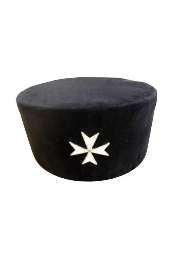 Order of Malta Commandery Masonic Crown Cap - Black Rayon with Silver Badge