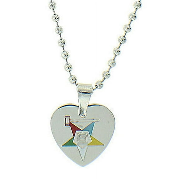 Order of the Eastern Star Heart Pendant - Silver Color Steel OES Symbol Necklace