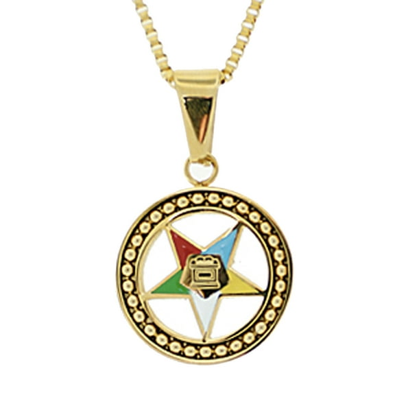 Order of the Eastern Star Necklace Pendant - Gold Color Steel with OES Symbol
