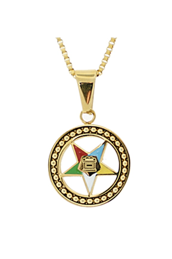 Order of the Eastern Star Necklace Pendant - Gold Color Steel with OES Symbol