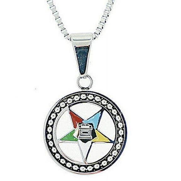 Order of the Eastern Star Necklace Pendant - Silver Color Steel with OES Symbol