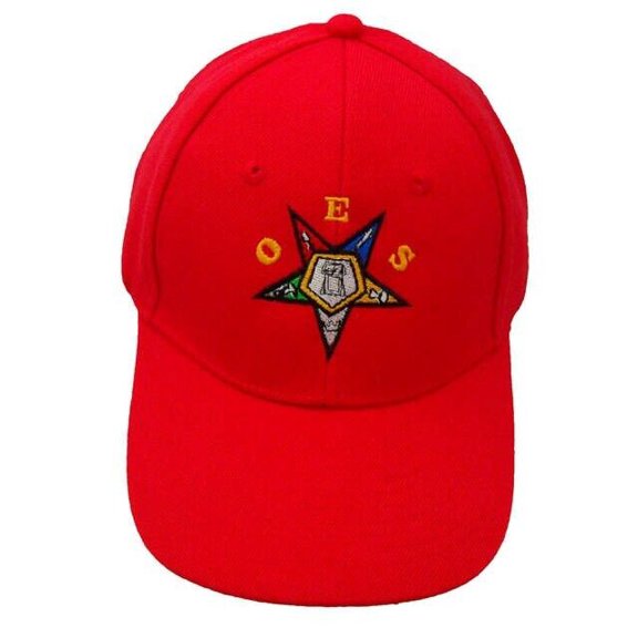 Order of the Eastern Star - RED Adjustable Baseball Cap OES Text and symbolism