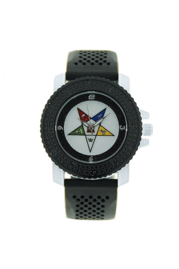 Order of the Eastern Star Watch - Black Silicone Band - OES Symbol CZ Bling Face