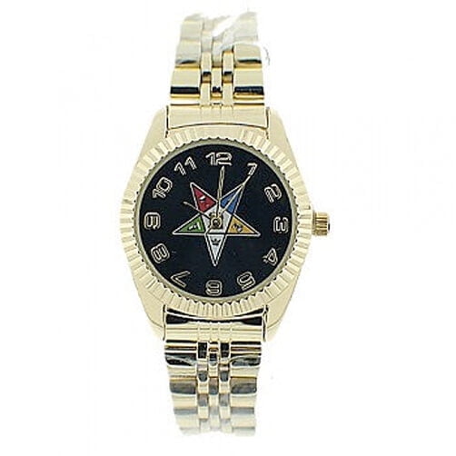 Order of the Eastern Star Watches - OES Symbol Gold Color Steel Black Face Dial