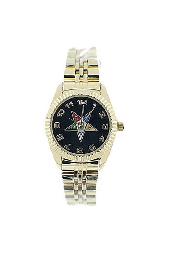 Order of the Eastern Star Watches - OES Symbol Gold Color Steel Black Face Dial