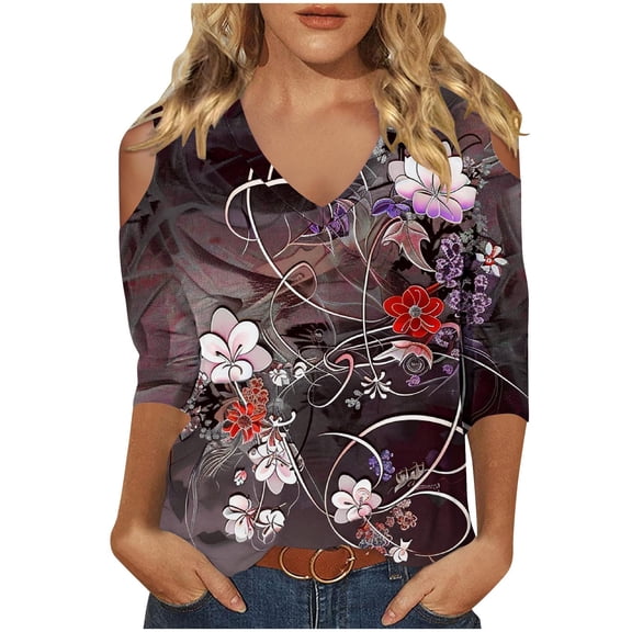 BeiFu Long Sleeve Shirts For Women Casual Womens Tops Casual 3/4 Sleeves Women Blouses Cotton 3/4 Sleeve Cotton Long Sleeve T Shirts For Women Oversized Spring Clothes For Women