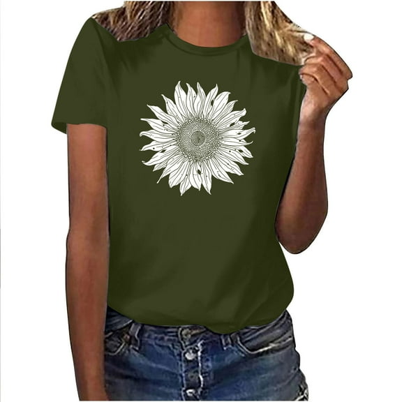 My Orders Cute Summer Tops for Women Floral Grey Shirts for Women Crop Top Letter Print Tee Womens Tops Dressy Casual Short Sleeve Cotton Shirts for Women