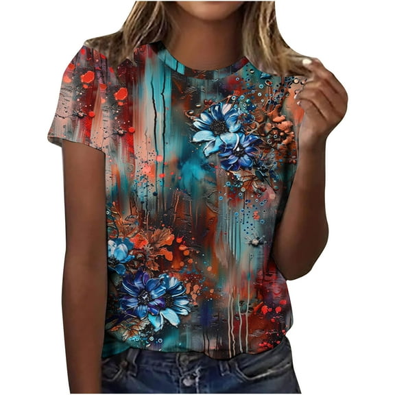 My Orders Cute Summer Tops for Women Floral Plus Size Shirts for Women 4X Solid Color Tshirts Summer Tops for Women Over 50 2025 Shirts for Women Work