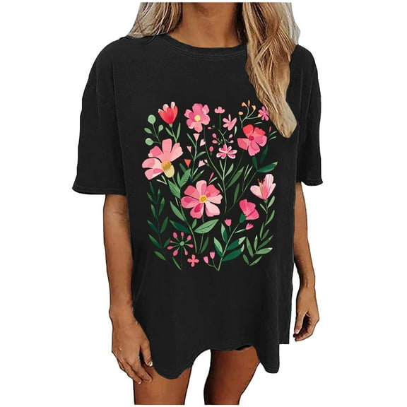 My Orders Cute Summer Tops for Women Floral Short Sleeve Shirts for Women Black Solid Color Tshirts Womens Summer Tops Casual Linen Solid Color Tshirts