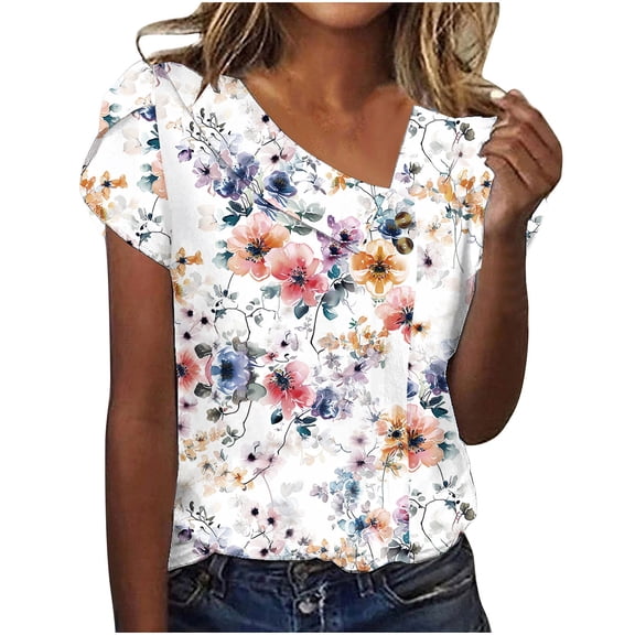 My Orders Cute Summer Tops for Women Floral White Blouse for Women Dressy Cotton Summer Clothes Outfits Women Over 50 Everyday Women Tank Tops Loose Purple Shirts for Women