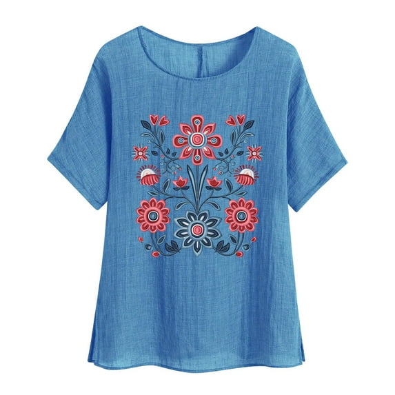 My Orders Cute Summer Tops for Women Floral Womens Blouses And Tops Dressy Workout Tops for Women Womens Tunic Tops Dressy Casual Short Sleeve Drop Shoulder Longline