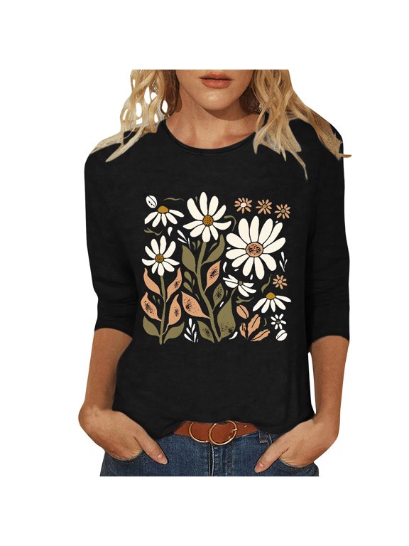 My Orders Cute Summer Tops for Women Floral Womens Blouses for Work Professional Fitted Basic Tees 3/4 Summer Tank Tops for Women 2025 Trendy Warehouse Today Shipping