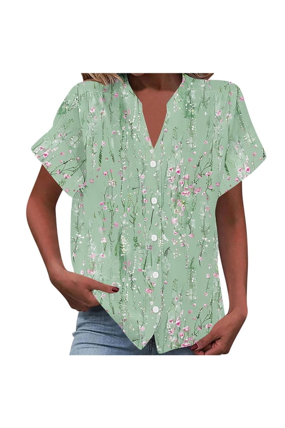 My Orders Cute Summer Tops for Women Floral Womens T Shirts Casual Loose Short Sleeve Button Up Shirts for Women Print Womens Tops Dressy Casual 3/4 Sleeve V Neck Generic Womens Tops