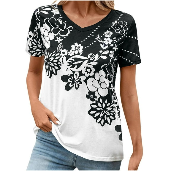 My Orders Cute Summer Tops for Women Floral Womens T Shirts Graphic Animals Summer Cotton Tees for Women 2025 Women Short Sleeve Tops Plus Size Womens Summer Shirts with Sleeves