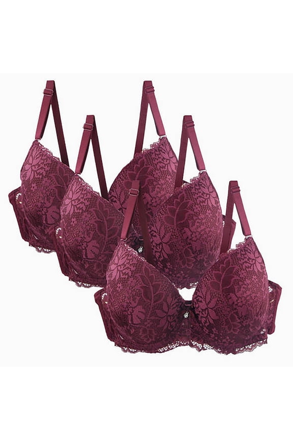 3 Pack Push Up Bras for Women Plus Size Sexy Lace Full Coverage Bra Wireless Bralettes Soft Comfy Breathable Everyday Bras Red L Brasier Sin Aros Para Mujer