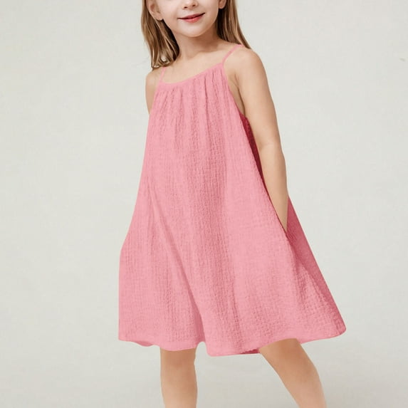 My Orders Gamivast Girl Jumpsuits Lightweight Solid Color Spaghetti Straps Short Rompers with Side Pockets Loose Casual Summer Casual Mini Dress Pink 6-7Y Vestidos De Verano Para Niña