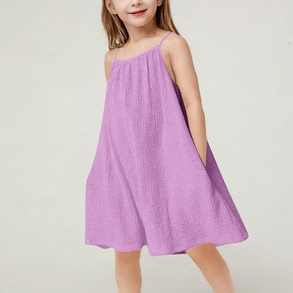 My Orders Gamivast Girl Jumpsuits Lightweight Solid Color Spaghetti Straps Short Rompers with Side Pockets Loose Casual Summer Casual Mini Dress Purple 6-7Y Vestidos De Verano Para Niña
